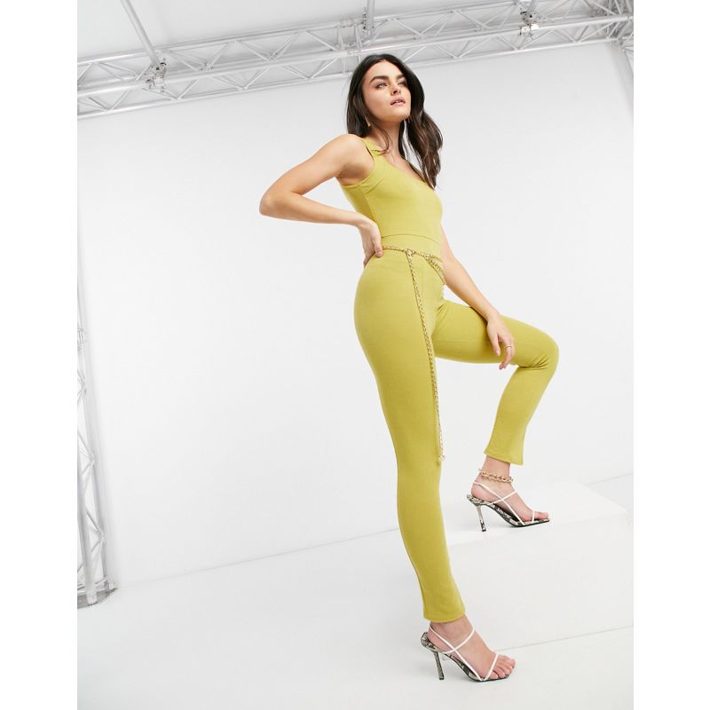 Donna W0G5M DESIGN - Tuta jumpsuit con scollo quadrato e cintura a catena con spacco sulla gamba