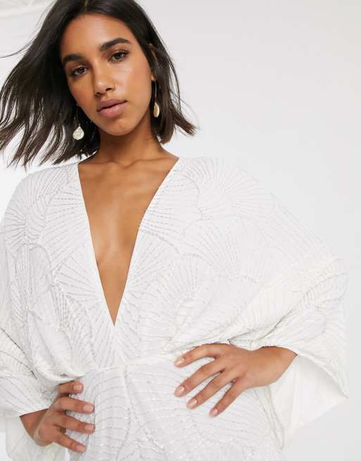 ASOS DESIGN Tuta jumpsuit da sposa bianca a fondo ampio con