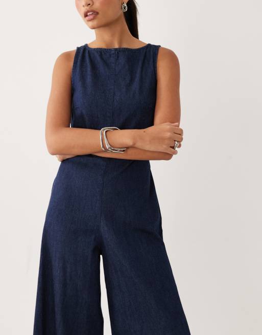 ASOS DESIGN - Tuta jumpsuit di jeans alla caviglia blu scuro, 2 di 4