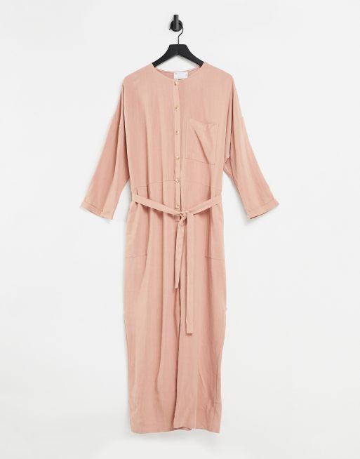 ASOS DESIGN - Tuta jumpsuit extra larga in lino allacciata in vita con bottoni sul davanti