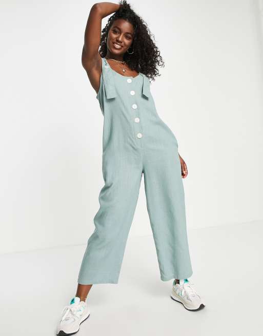 ASOS DESIGN - Tuta jumpsuit in lino color salvia con bottoni