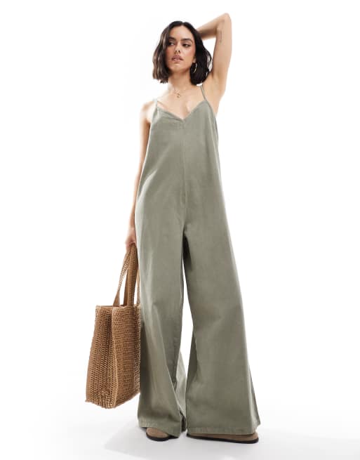 ASOS DESIGN - Tuta jumpsuit morbida di jeans kaki