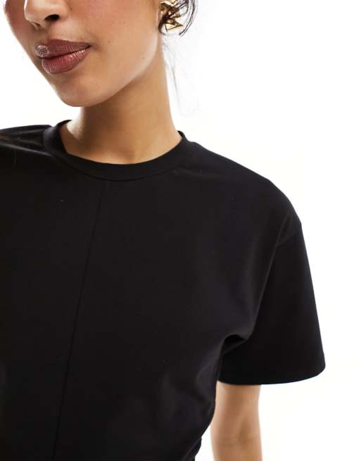 ASOS DESIGN - Tuta jumpsuit nera a fondo ampio con arricciatura laterale, 4 di 4
