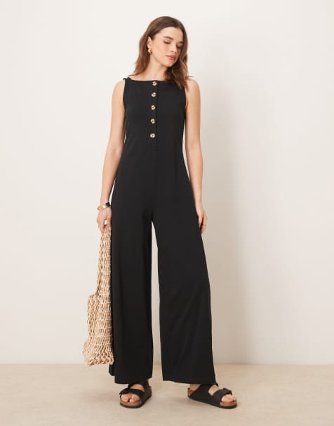 ASOS DESIGN - Tuta jumpsuit nera con bottoni - view 1