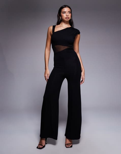 ASOS DESIGN - Tuta jumpsuit nera con pannello cut-out in rete - view 1