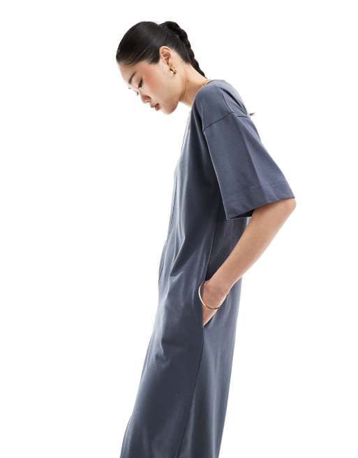 ASOS DESIGN - Tuta jumpsuit oversize stile T-shirt grigia con tasche, 3 di 4