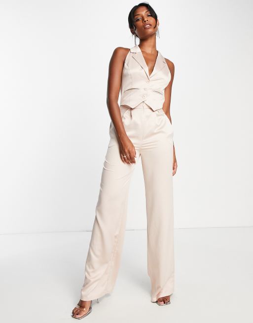 ASOS DESIGN - Tuta jumpsuit sartoriale in raso 2 in 1 color cipria, 4 di 4