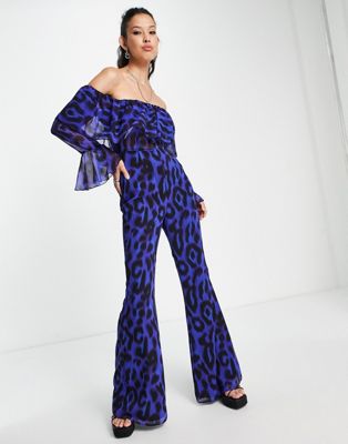 ASOS DESIGN bardot floaty flared chiffon jumpsuit in blurred floral - ASOS Price Checker