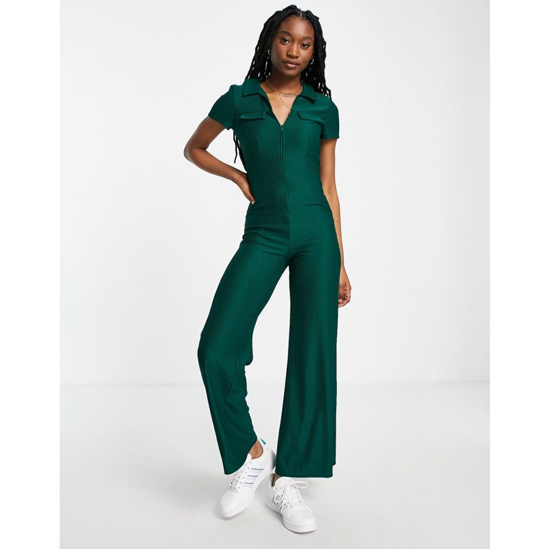 Tute jumpsuit e corte mgHMh DESIGN - Tuta jumpsuit verde con zip sul davanti e colletto stile anni '70 