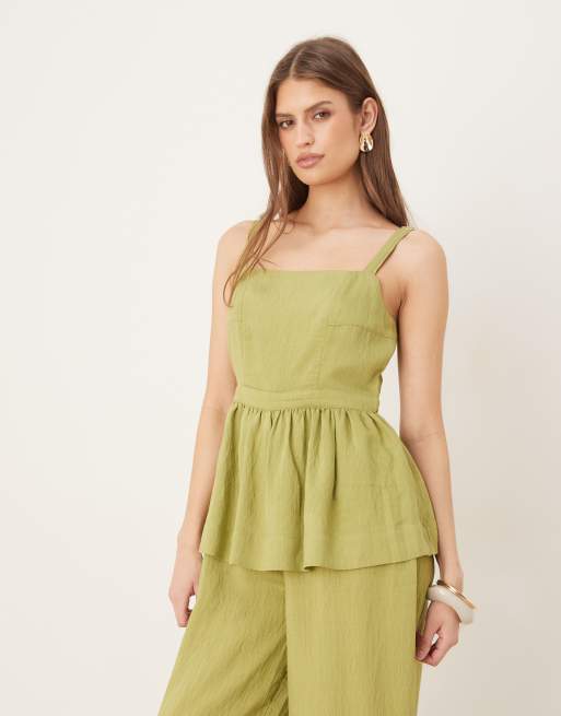 ASOS DESIGN - Tuta jumpsuit verde oliva con peplo in vita, 4 di 4