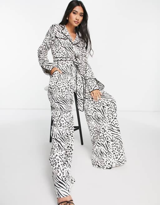 ASOS DESIGN - Tuta jumpsuit zebrata sinuosa con camicia allacciata in vita 