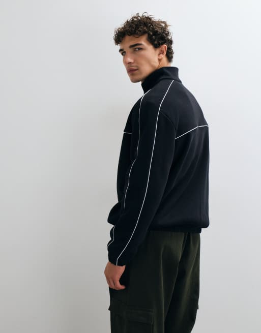 ASOS DESIGN - Tuta sportiva comoda con giacca con zip e profili a contrasto in cotone e poliestere nera, 3 di 5