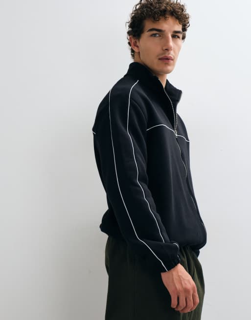 ASOS DESIGN - Tuta sportiva comoda con giacca con zip e profili a contrasto in cotone e poliestere nera, 4 di 5