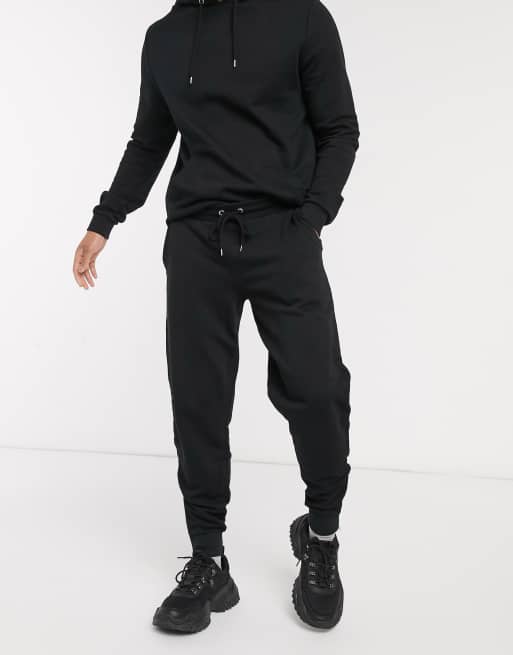 ASOS DESIGN - Tuta sportiva con felpa con cappuccio e joggers con zip argento nera