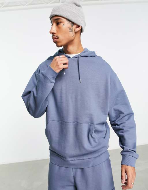 ASOS DESIGN - Tuta sportiva con felpa con cappuccio e joggers oversize blu con tasche cargo, 3 di 4