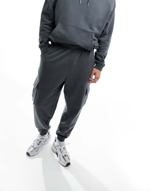ASOS DESIGN - Tuta sportiva con felpa con cappuccio oversize e joggers comodi antracite, 2 di 4