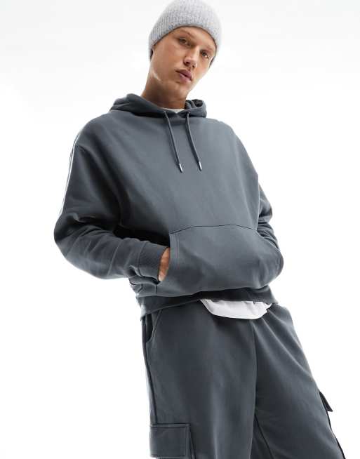 ASOS DESIGN - Tuta sportiva con felpa con cappuccio oversize e joggers comodi antracite, 3 di 4