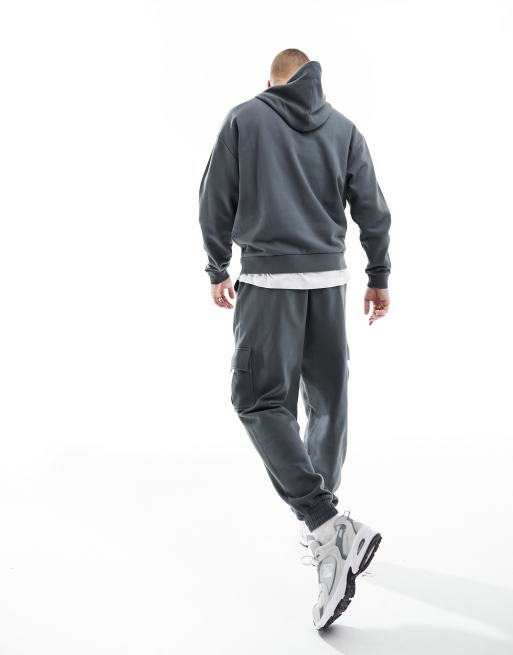 ASOS DESIGN - Tuta sportiva con felpa con cappuccio oversize e joggers comodi antracite, 4 di 4