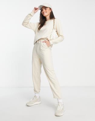 ASOS DESIGN - Tuta sportiva con felpa e joggers slim in colore neutro