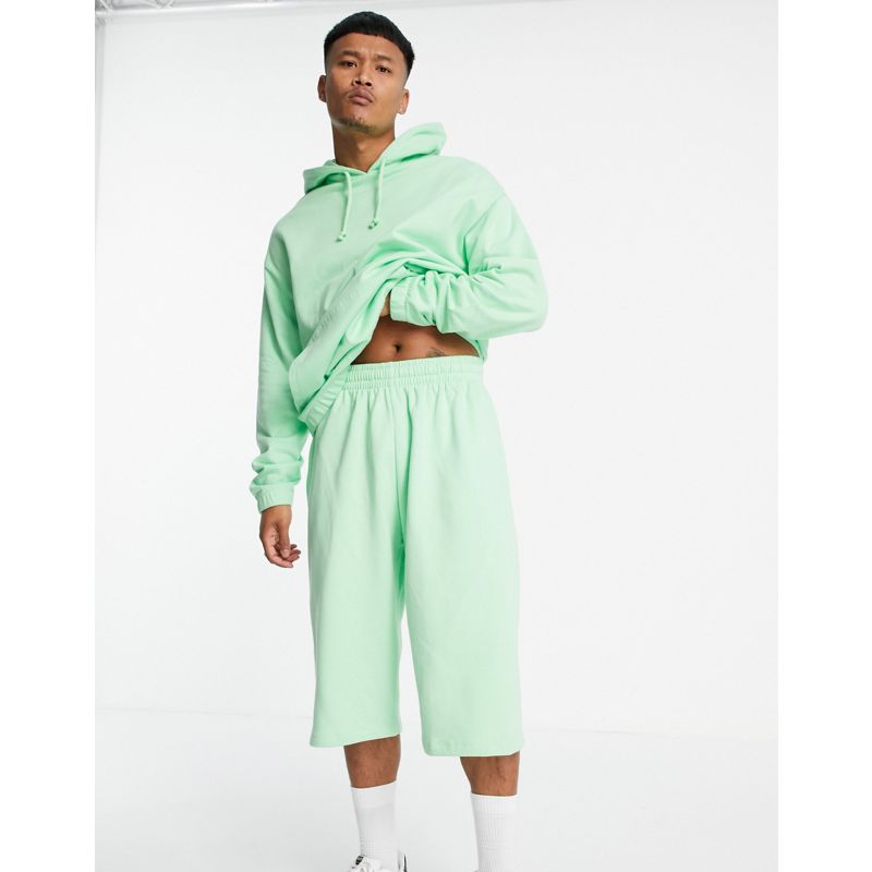 igwpx Felpe con cappuccio DESIGN - Tuta sportiva oversize composta da felpa con cappuccio e pantaloncini oversize, colore verde pastello