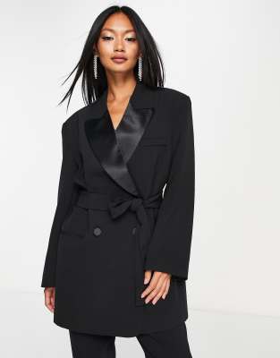 Asos Design Tux Belted Blazer In Black