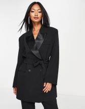 Forever New Petite blazer with tie belt in olive