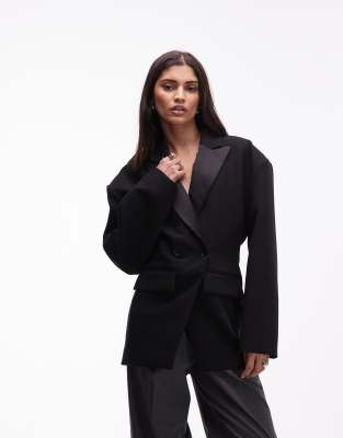 Asos Design Tux Blazer With Satin Lapel In Black
