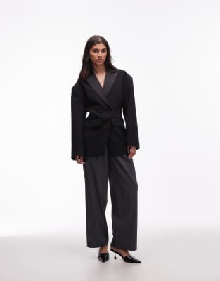 Asos Design Tux Blazer With Satin Lapel In Black