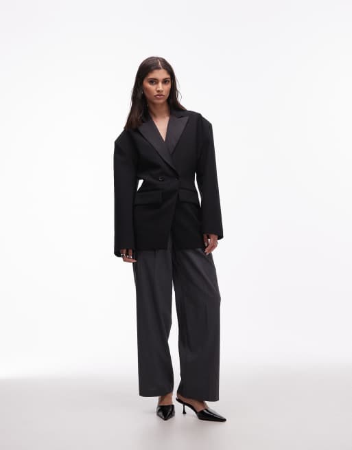 ASOS DESIGN tux blazer with satin lapel in black, 2 of 4