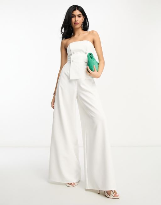 Petite Compact Stretch Tux Bandeau Wide Leg Jumpsuit