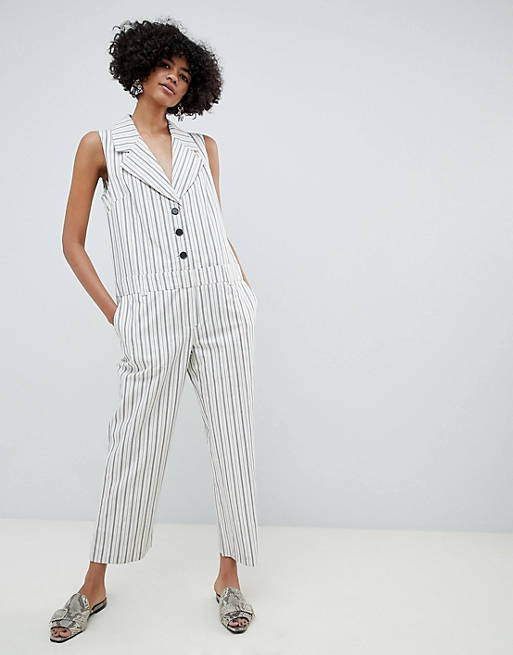 ASOS DESIGN  tux jumpsuit in stripe print with button front