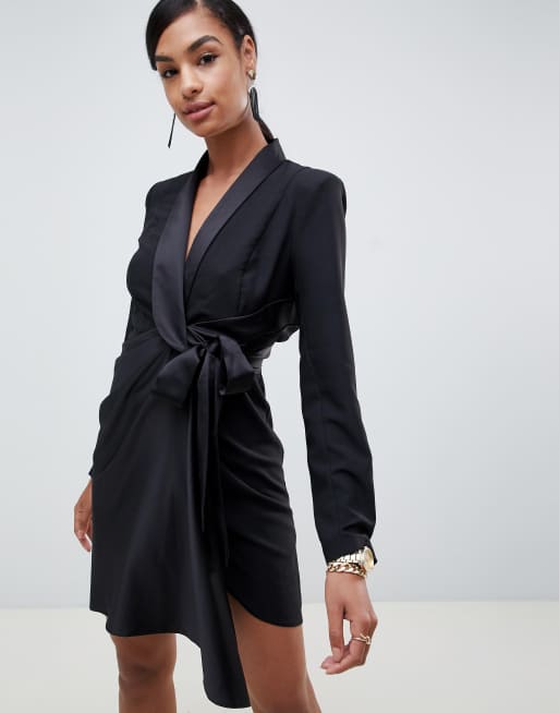 ASOS DESIGN tux mini dress in crepe and satin | ASOS