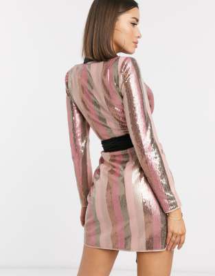 asos design tux dress in stripe sequin embellishment