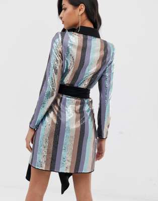 asos design tux dress in stripe sequin embellishment