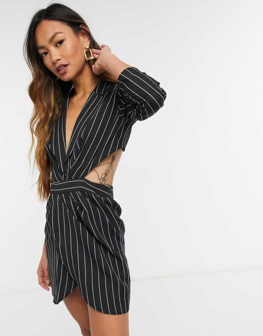 ASOS DESIGN tux mini dress with open back in stripe | ASOS