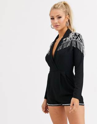 black fringe playsuit