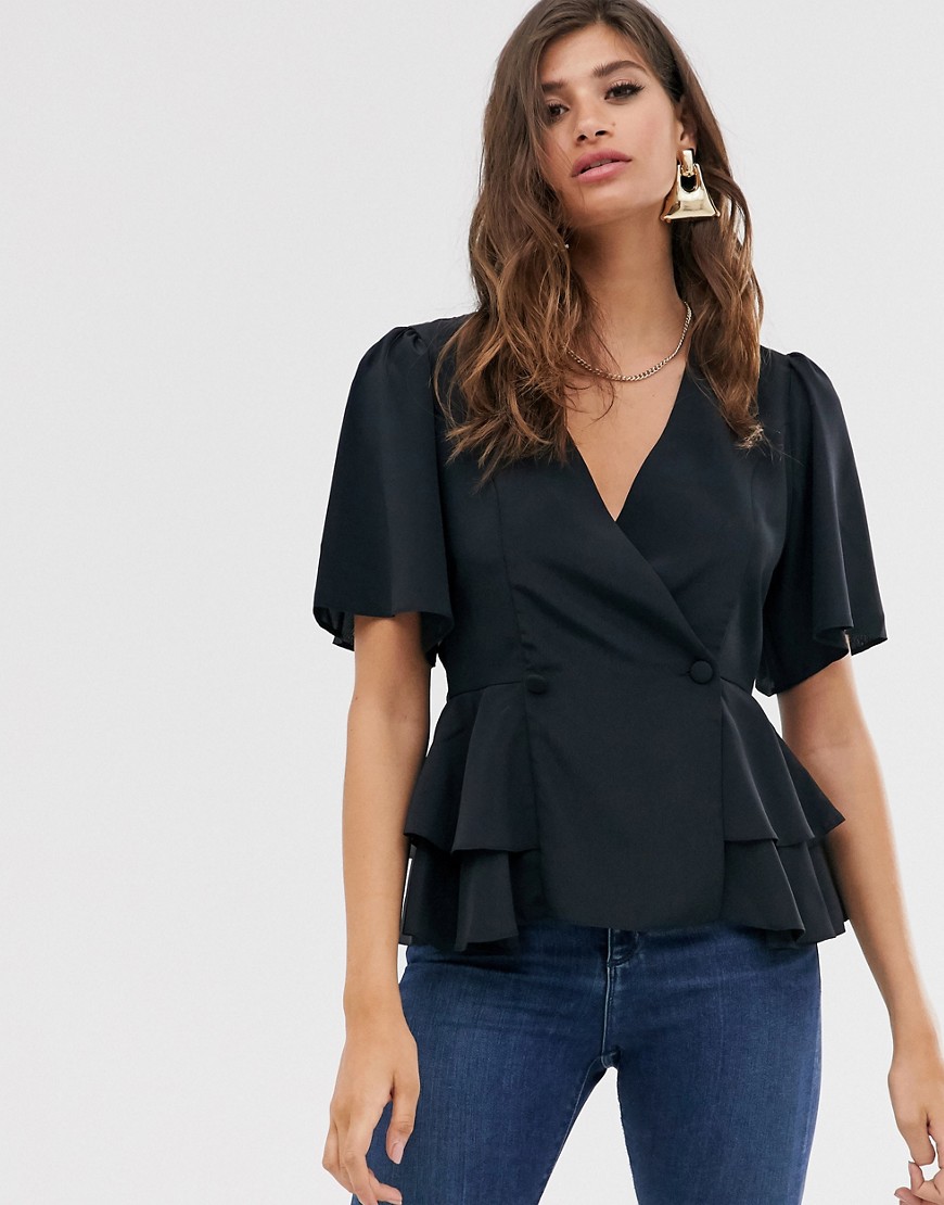 ASOS DESIGN tux top with angel sleeve-No Colour