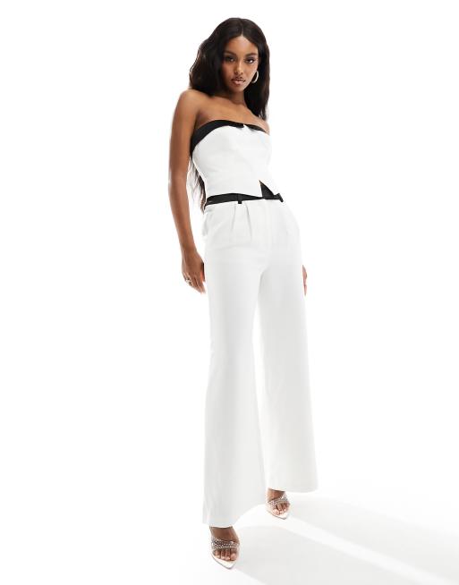 ASOS DESIGN tux wide leg pants in cream