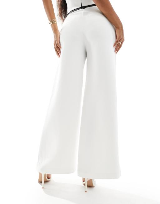 ASOS DESIGN tux wide leg trousers in cream