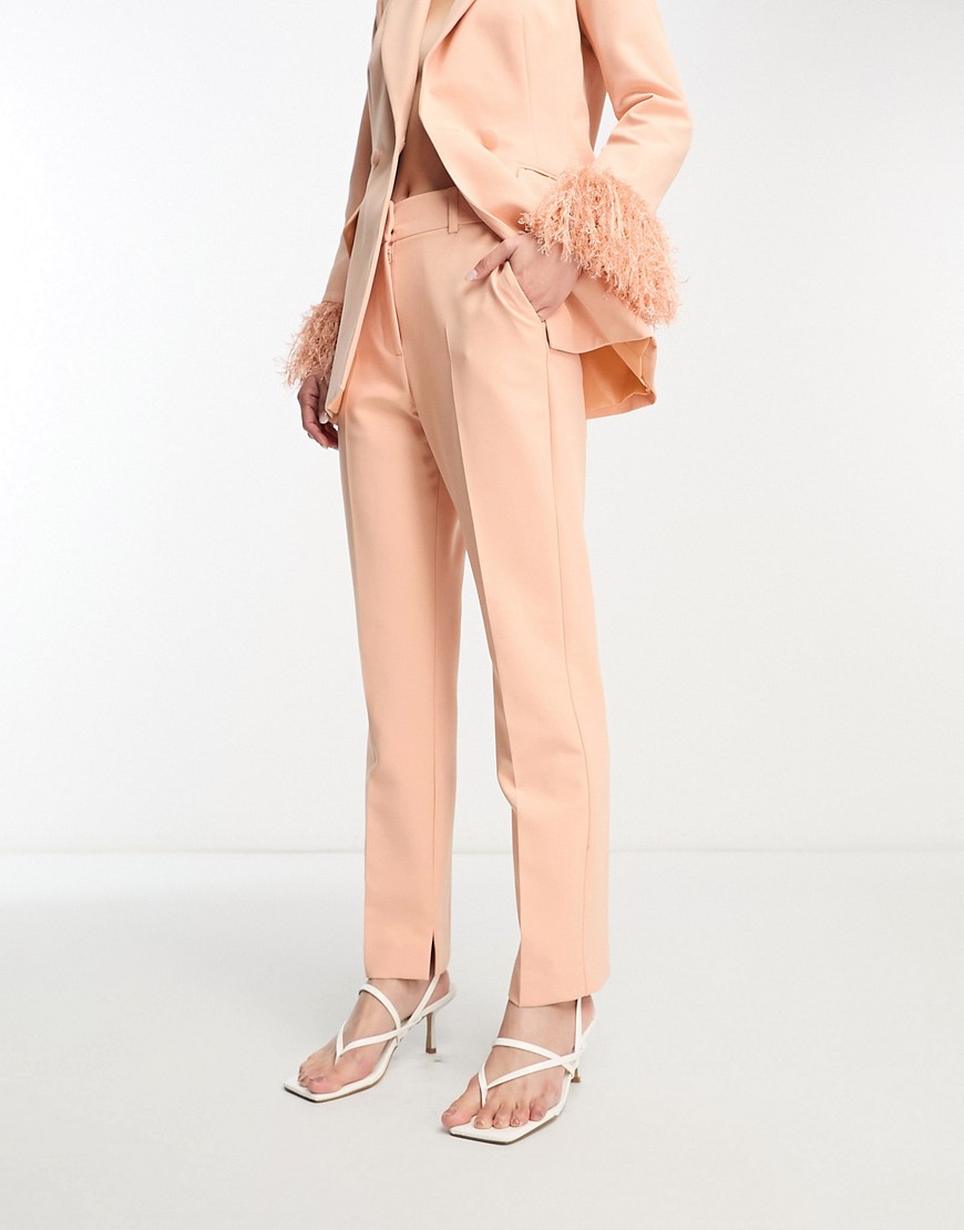 ASOS DESIGN tuxedo slim cigarette suit trouser in apricot-No colour