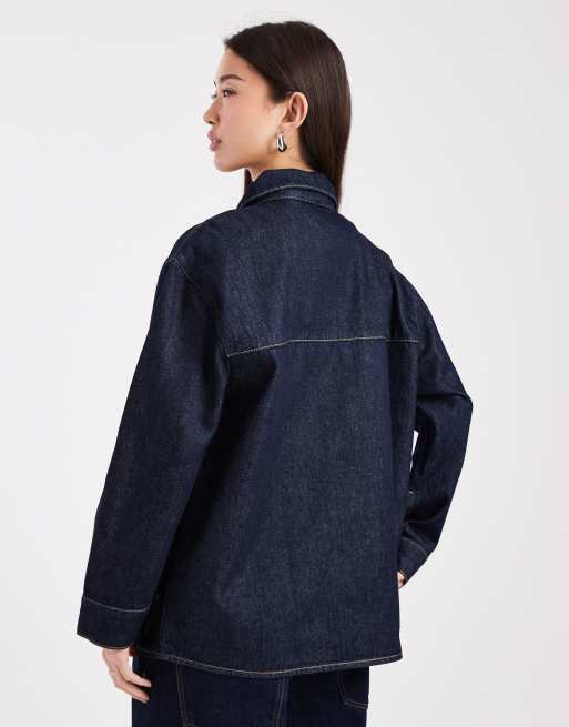 ASOS DESIGN – Tvättad jeansskjorta med rosett vid halsen, 4 av 4