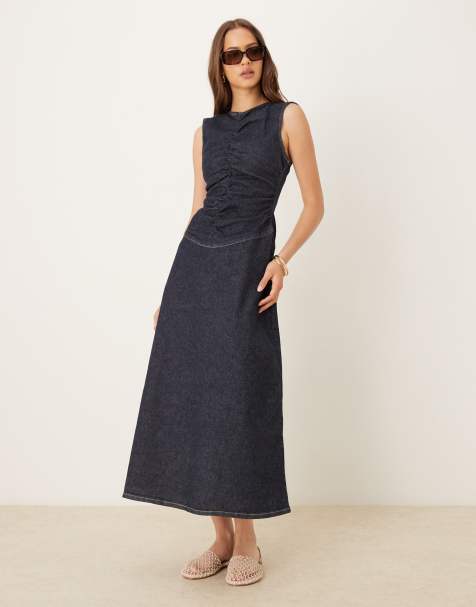 ASOS DESIGN – Tvättad jeanstopp med korta ärmar, sänkt midja och rysch - view 1