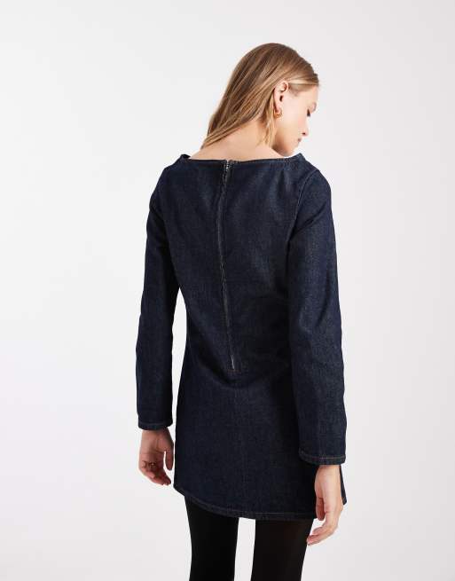 ASOS DESIGN – Tvättad, kort shiftklänning i denim med långa ärmar, 2 av 4