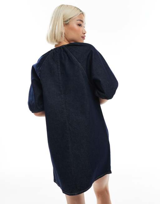 ASOS DESIGN – Tvättad miniklänning i denim med puffiga raglanärmar, 4 av 4
