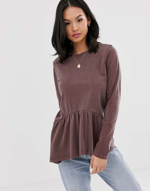 ASOS DESIGN – Tvättad smocktopp med lång ärm
