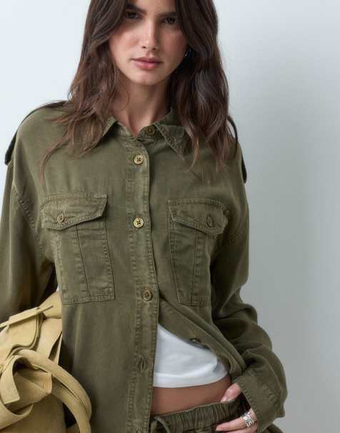 ASOS DESIGN tvättad utility-skjorta med fickdetalj, set i khaki - view 1