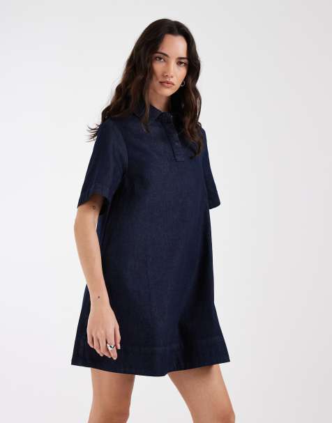 ASOS DESIGN – Tvättad, vid pikéklänning i denim - view 1
