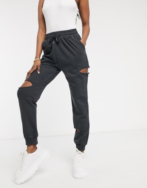 ASOS DESIGN – Tvättade mjukisbyxor med slitningar