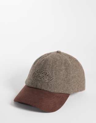 Asos Design Tweed Cap With Embroidery In Neutral