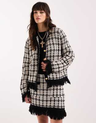 ASOS DESIGN - Tweed-Strickjacke in Schwarz-Weiß, Kombiteil-Bunt